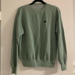 Brandy Melville John Galt Sage Green Bear Embroidery Pullover Sweatshirt